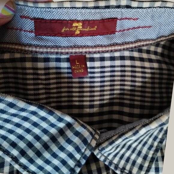 Seven For All Mankind Mens Gingham Button-Up Shirt Blk/Wht Large - Picture 3 of 14